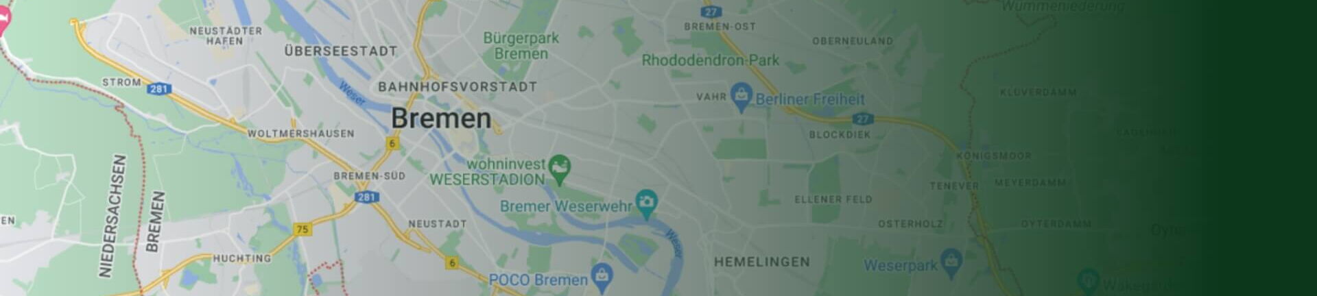 Kleiner Ausschnitt aus der Landkarte der Stadt Bremen mit dem Stadtkern im Zentrum